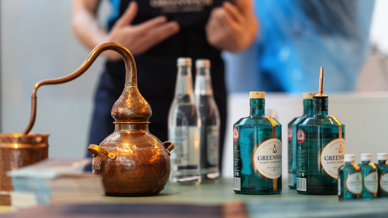 Greenwich gin bottles and mixers set up for a workshop.